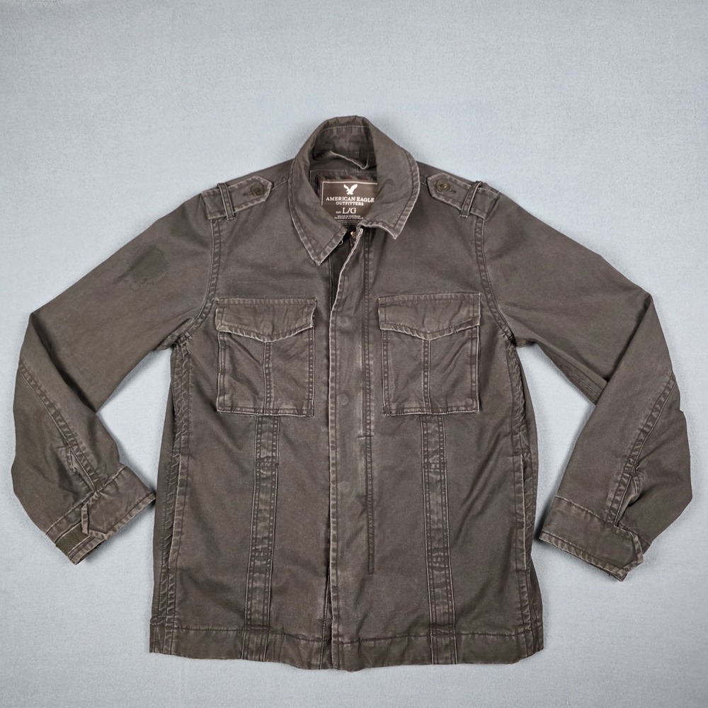 Vintage American Eagle‎ Jacket Mens Large Brown Canvas Military Preppy Coat